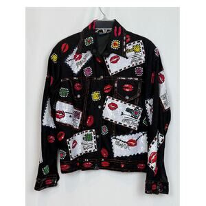 Vintage 80s Modi Denim Beaded Lips Letters Jacket
